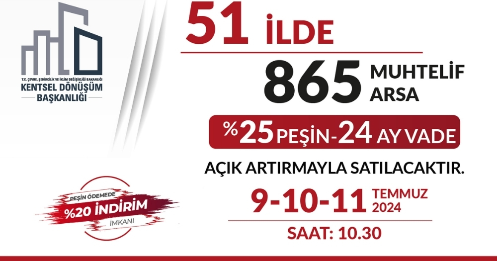 Kentsel Dönüşüm Başkanlığı’ndan 865 Adet Satılık Arsa